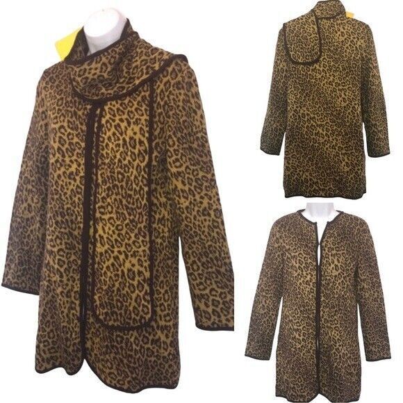 Nina Leonard for QVC Leopard Cardigan Jacket & Scarf Vintage Sz.4 - Picture 1 of 11